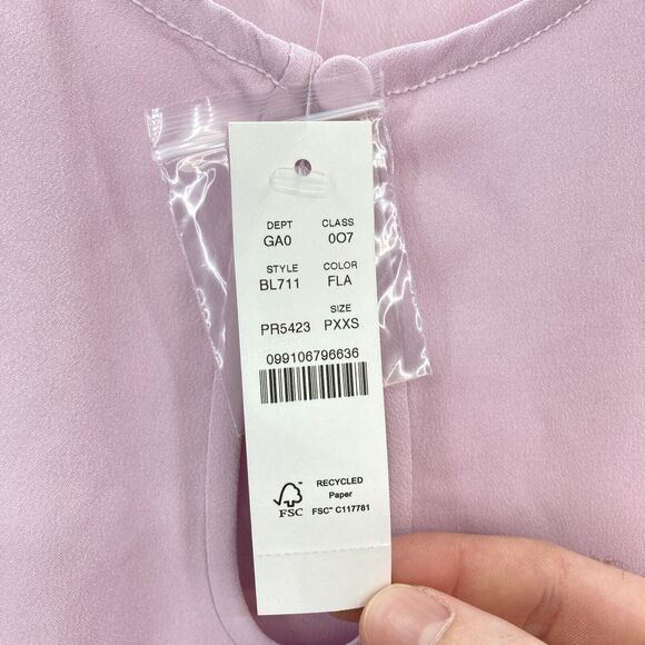 J.Crew Puff Sleeve Satin Back Crepe Top Women's XXS Petite Pink Keyhole Neckline - Picture 5 of 13